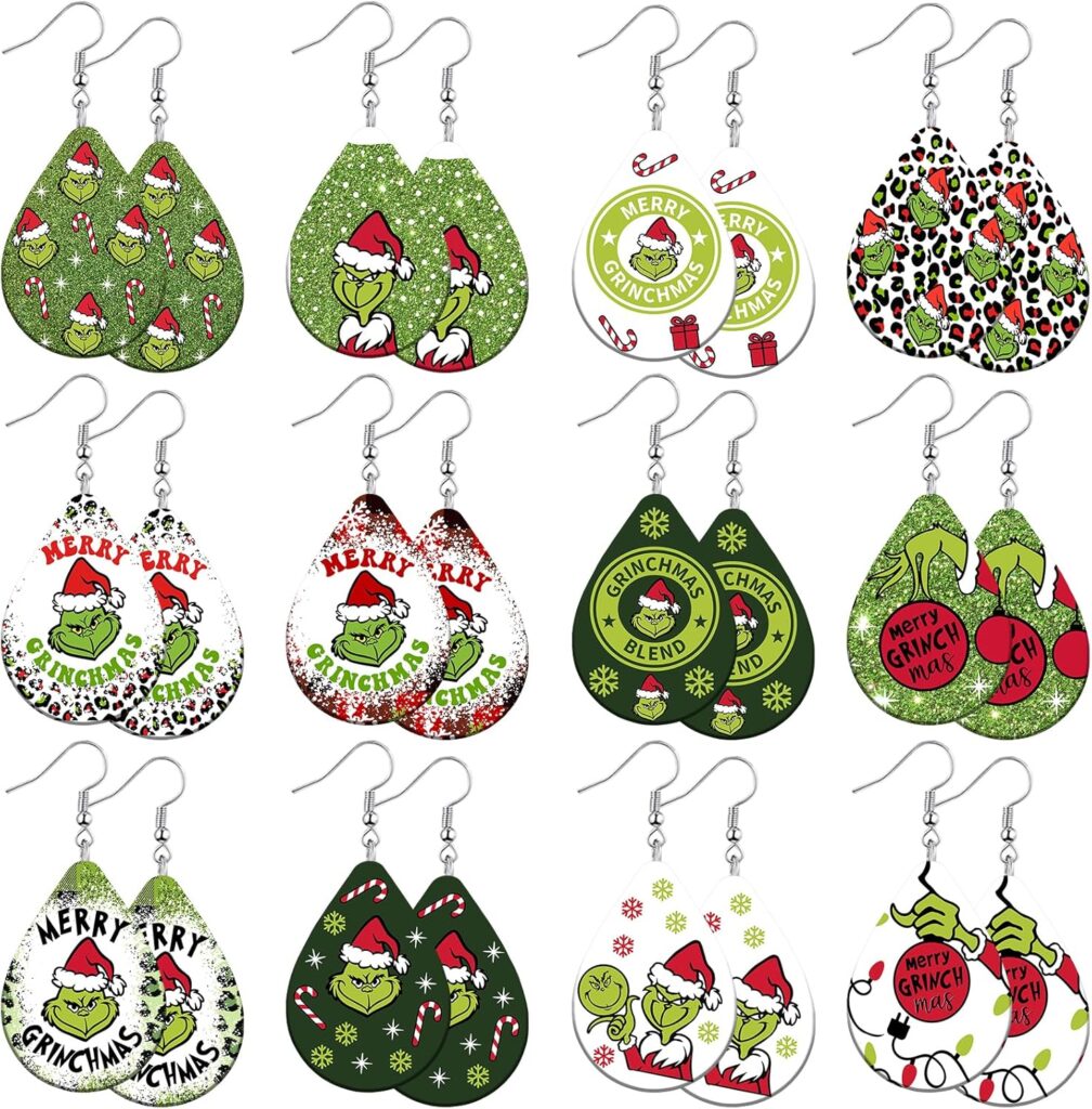 Christmas Earrings for Women Handmade Wooden Christmas Teardrop Dangle Earrings Bulk Cute Santa Candy Snowflake Xmas Jewelry Earrings for Women Christmas Holiday Gifts