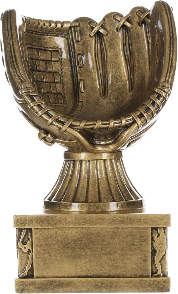 Decade Awards Baseball Glove Action Pedestal Trophy – 6.5 Inch Tall | Winning Baseball Holder Award | Catch The Celebration with This Grand Slam Award – Engraved Plate on Request