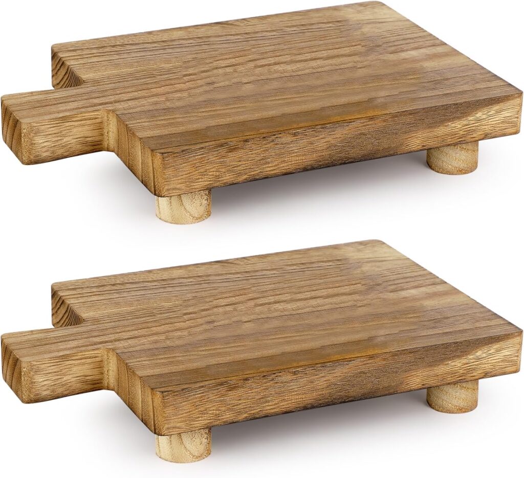 2 Pcs Handmade Wooden Tray,Practical Bathroom and Kitchen Decoration for Soap,Bath Bottles,Candles,Toilet Paper,Plant Holder(10.8 x 6.9 Inch)(Wood Color)