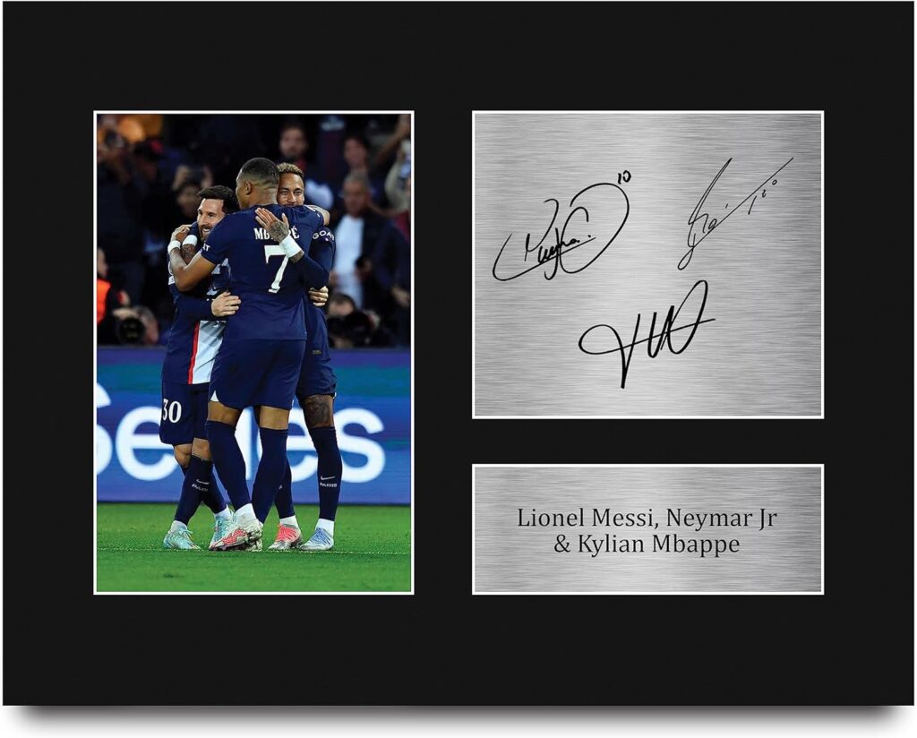 HWC Trading Lionel Messi, Neymar Jr & Kylian Mbappe PSG Gifts Printed Signed Autograph Picture for Football Fans and Supporters – US Letter Size
