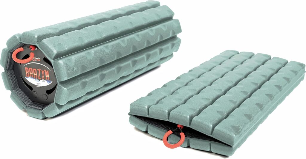 Brazyn Morph Foam Roller (Bravo-Sage): Collapsible Travel Foam Roller for Pain Relief, Workout Muscle Recovery, Back Massager, Deep Tissue Leg Massage, Back Cracker, Stretcher; Small, Portable