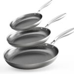 COOKER KING Non-toxic Frying Pans Set of 3 (8+10+12 Inch), Tri Ply Stainless Steel Pans, Induction Pan Set, Chef’s Pan, Skillets Dishwasher & Oven Safe, Stay-Cool Handles, Compatible with All Cooktops
