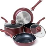 Moss & Stone 6 Pcs Nonstick Cookware Set, Pots And Pans Set Non stick With Glass Lid, Induction Cookware, Stay-Cool Handle PTFE/PFOA Kitchen Pots 6-Piece with Frying Pans & Saucepan, Burgundy