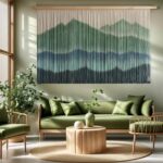 Sdjazl Woven Boho Macrame Wall Hanging Home Decor Tapestry Dip-Dyed Large Modern Fiber Colorful Mountain Landspace For Living room (green)