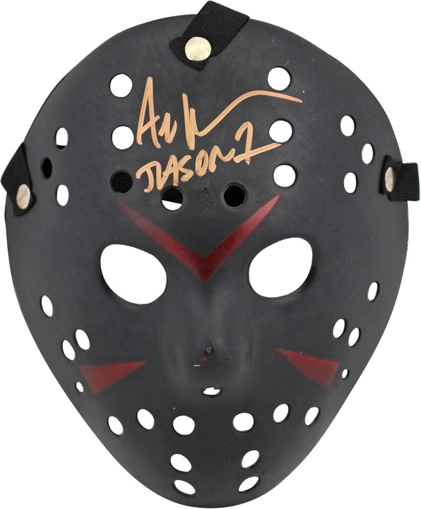 Ari Lehman Friday The 13th Jason 1 Signed Black Jason Mask w/Gold Sig BAS Wit