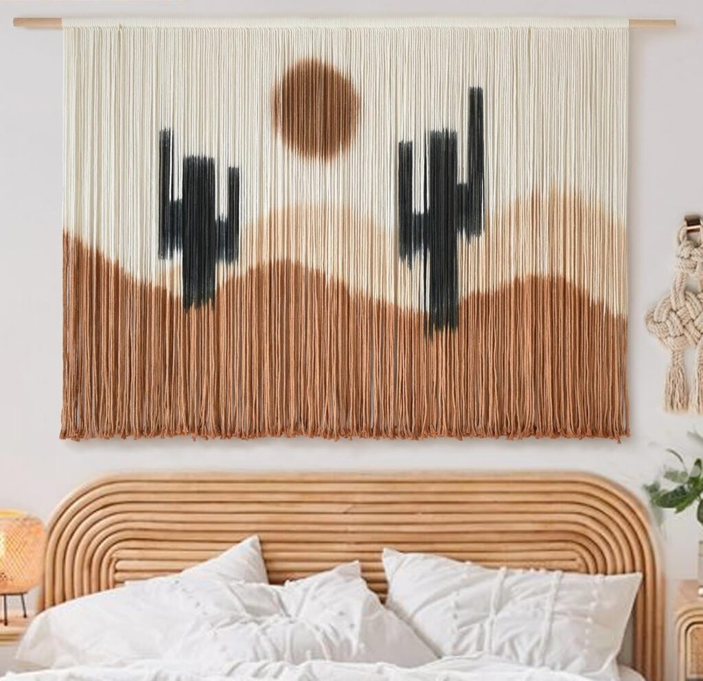 Large Macrame Wall Hanging Macrame Wall Decor 57″ W x 35″ L Desert Cactus Tie-Dye Large Boho Yarn Wall Decor Scale Wall Art Home Decor