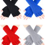 SATINIOR 4 Pairs Kids Long Half Winter Fingerless Gloves Knitted Arm Warmers Half Finger Mittens for Kids