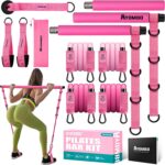 Pilates Bar Kit with Resistance Bands, Pilates Workout Equipment for Legs, Hip, Waist, Arm, Squats Exercise Equipment for Home Workouts, Adjustable 3-Section Pilates Bar Kit for Women & Men