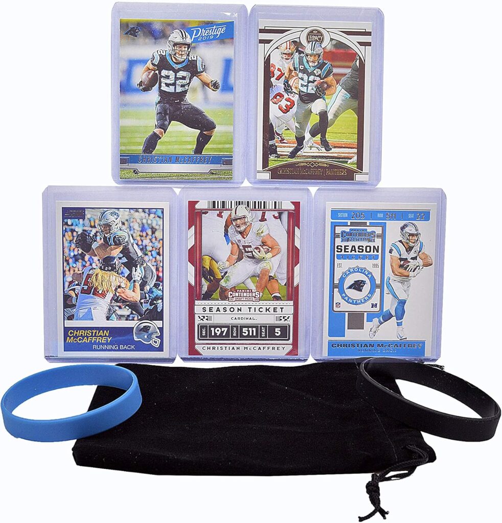 Christian McCaffrey Football Cards (5) Assorted Bundle – Carolina Panthers Trading Card Gift Set