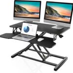 FITUEYES Height Adjustable Standing Desk 32” Wide Sit to Stand Converter Stand Up Desk Tabletop Workstation for Dual Monitor Riser FSD308001WB