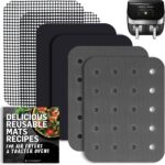 Air Fryer Liners for Instant Pot Vortex Plus 8 qt, Reusable Airfryer Inserts for Basket, 7pcs Dual Liner Accessory for 8 quart, Double Air Fryer Accessories by INFRAOVENS