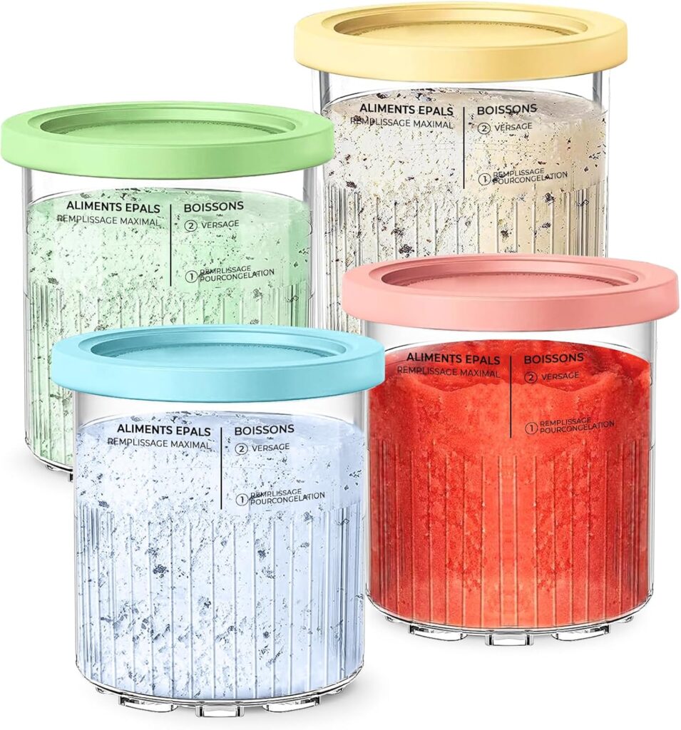 4Pack for Ninja Creami Deluxe Pints and Lids, 24OZ Ice Creamy Containers Storage for Ninja Creami Maker 11-in-1 NC501 NC500 Series (Dishwasher Safe Reusable Leak Proof)