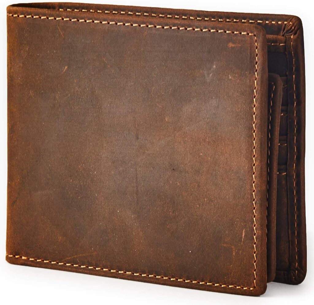 Vintage Top Grain Leather Wallet for Men Gift Box Top Grain Leather Minimalist Wallet for Men RFID Blocking Vintage Handmade Card Holder Bifold Slim Wallet Gift Box