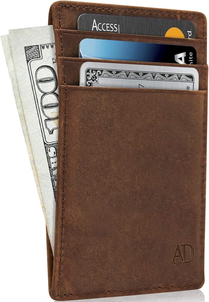 Access Denied Slim Minimalist Wallets For Men & Women – Leather Front Pocket Thin Mens Wallet RFID Credit Card Holder Gifts For Men