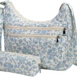 2-Piece Set Women’s Small Floral Quilted Crossbody Bag and Tote, Multi-Pocket Shoulder Handbags for Everyday Use, Travel