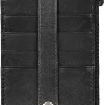 Leatherboss Genuine Leather Women’s All in One Credit Business Card Case Holder Slim Zipper Wallet With a Card Protection Strap, Black