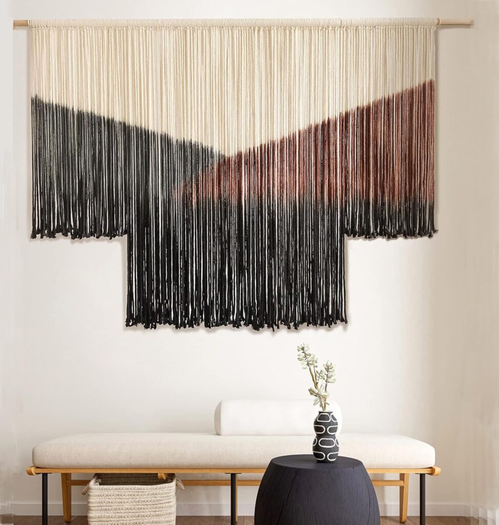 Macrame Wall Hanging Large Black Tie-Dye Geometric Décor Bohemian Yarn Tapestry Home Boho Wall Décor 59″Wx35″L
