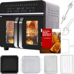 24Qt Large Air Fryer Toaster Oven Combo – French Double Door Airfryer, 15 Cooking Functions Touch Dual Zone Independent Control Electric Oven, Stainless Steel Air Fryers Oven 13 Accessories & Cookbook