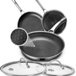 Non Stick Frying Pans Set with 2 Lid, Hybrid Pans Set Nonstick (8+10+12inch),Skillets for cooking, PFOA Free Stainless Steel Kitchen set, Dishwasher and Oven-Safe Cookware Sets