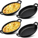 Mifoci 4 Pcs Oval Serving Dish Mini Cast Iron Skillet Cast Iron Baking Pan Sizzling Plate Matte Black Gratin Cookware for Home Restaurant Kitchen Food Service Barbecue (7.1″ X 4.7″)
