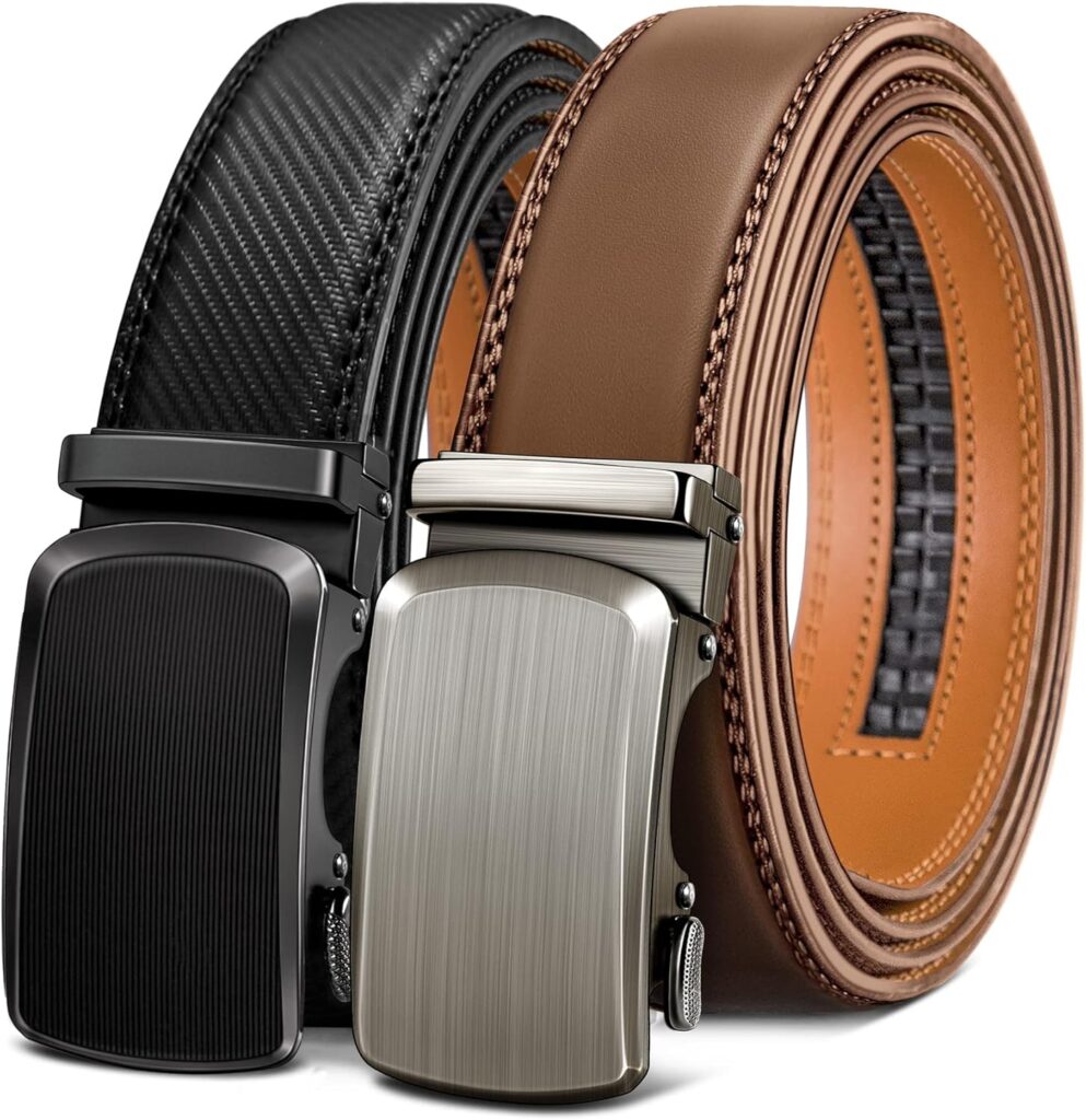 BULLIANT Men Belts 2 Pack,Ratchet Sliding Belt Adjustable For Gift Mens Dress Casual 1 3/8″,Cut for Fit