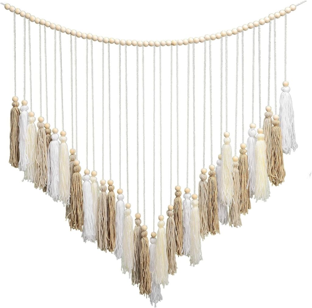 Luxbrand Macrame Wall Hanging Cream and Beige, Boho Bedroom décor, Large Tassel Bohemian Wall Décor for Living Room Girls Room Dorm Room Nursery Decoration, 41″ W x 32″ H