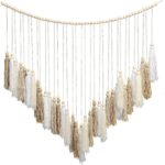 Luxbrand Macrame Wall Hanging Cream and Beige, Boho Bedroom décor, Large Tassel Bohemian Wall Décor for Living Room Girls Room Dorm Room Nursery Decoration, 41″ W x 32″ H