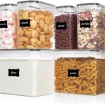 Vtopmart Airtight Food Storage Containers 6 Pieces – Plastic BPA Free Kitchen Pantry Storage Containers for Sugar,Flour and Baking Supplies – Dishwasher Safe – Include 24 Labels, Black