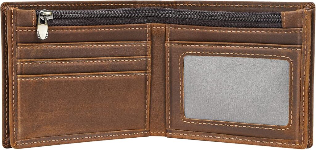 Polare Men’s RFID Blocking Cowboy Genuine Natural Crazy Horse Leather Bifold Wallet