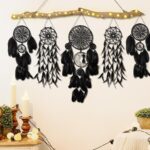 5 Pack Black Dream Catchers Boho Wall Decor Macrame Wall Hanging Large Moon Phase Handmade Traditional Dream Catcher for Bedroom Adult Living Room Home Halloween Decorations,Witchy Gifts(Black Set)