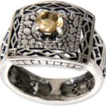 Novica Artisan Handmade .925 Sterling Silver Citrine Cocktail Ring Metallic Yellow Indonesia Gemstone Birthstone ‘Bali Temple’