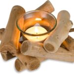 Sziqiqi Handmade Wooden Tea Light Candle Holder with Glass Cup Rustic Country Coastal Style for Farmhouse Home Decoration Home Altar Decoration Holiday Wedding Decoration