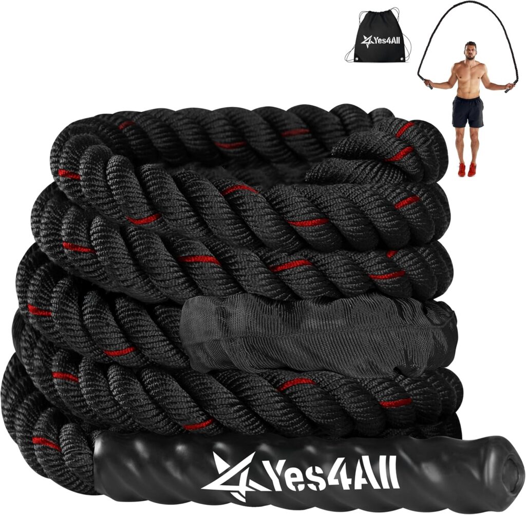 Yes4All Weighted Jump Rope, 2.8LB Heavy Skipping Rope with Anti-Slip Double Layer Handle & Protective Sleeve for Fitness, Cardio, Muscle Training – Carry Bag Included