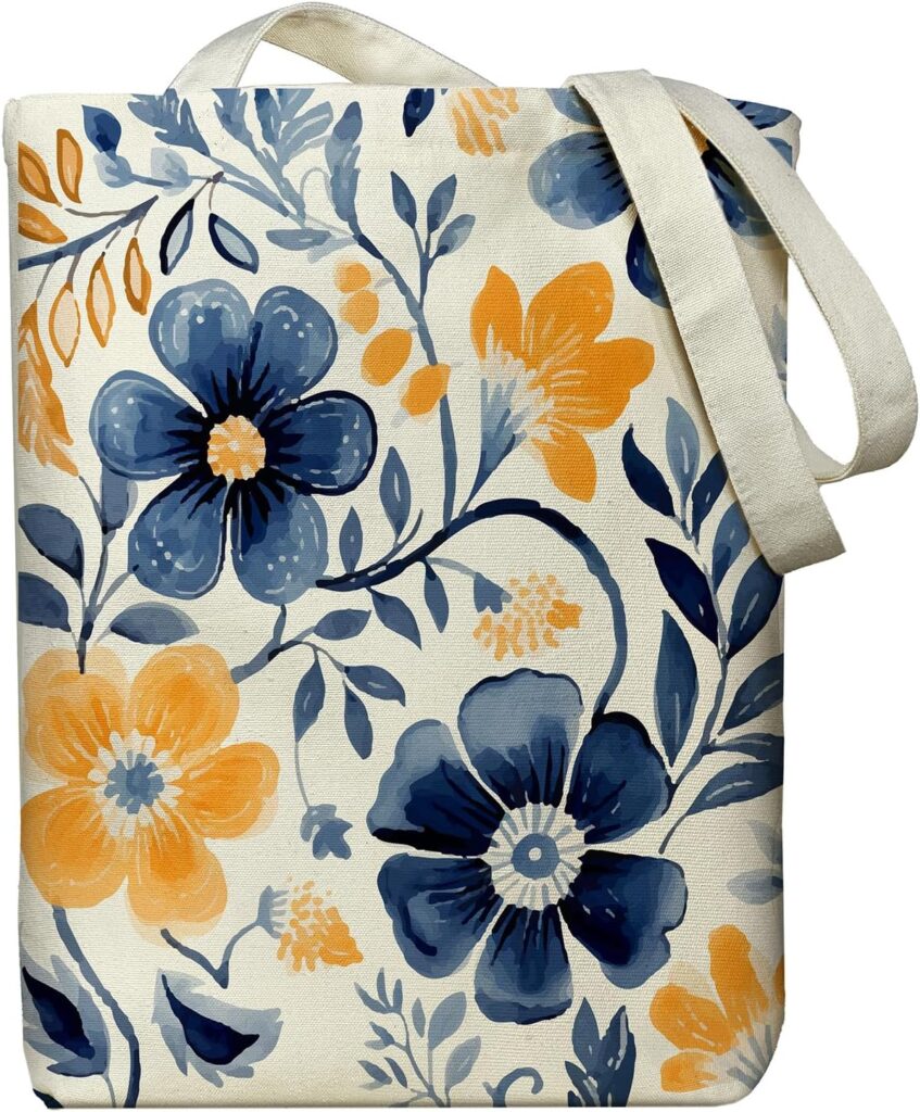 Canvas Tote Bag for Women, Tote Bag with Zipper Inner Pocket, Zippered Canvas Bag for Shopping Work Grocery Everyday