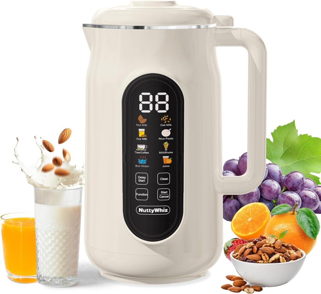 10-in-1 Nut Milk Maker Machine,10 Blade 42oz Homemade Almond, Soy, Oat, Juice, Plant-Based and Dairy Free Beverages,Automatic Almond Milk Maker, LED Panel/Delay Start/Keep Warm/Boil Water/Self Clean