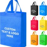 YEEHAW Custom Tote Bags 100pcs, Dark Blue Custom Non-woven Tote Bag with Logo, Reusable Bags with Durable Handle, Ideal for Grocery Shopping, Gifts Wrapping & Travel