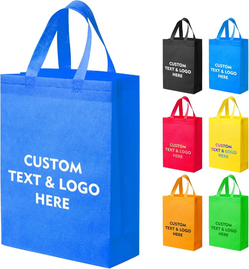 YEEHAW Custom Tote Bags 100pcs, Dark Blue Custom Non-woven Tote Bag with Logo, Reusable Bags with Durable Handle, Ideal for Grocery Shopping, Gifts Wrapping & Travel