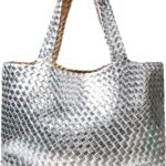 JINMANXUE Woven Tote Bag for Women, Large Summer Beach Travel Handbag and Purse Retro Handmade Shoulder Bags