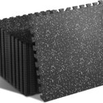 SUPERJARE 0.4” Thick 24 Pcs 96 Sq Ft Rubber Top Exercise Equipment Mats, High Density EVA Foam Mats with Rubber Top, Interlocking Gym Flooring for Home Gym, Protective Workout Mat, Black/Grey