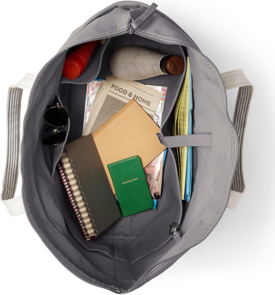 Lands’ End Zip Top Long Handle Canvas Tote Bag