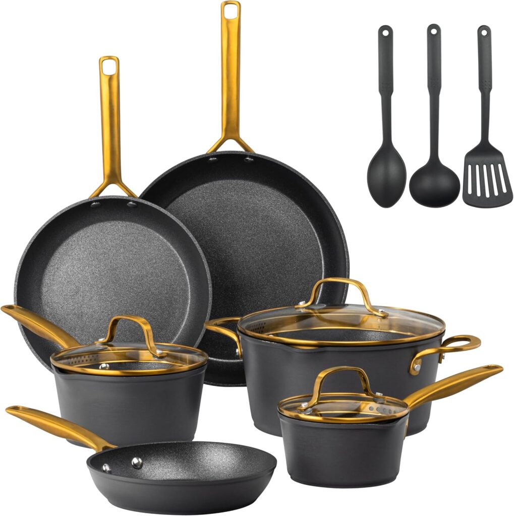 GRANITESTONE 14 Pc Induction Cookware Sets, Kitchen Pots and Pans Set Non Stick, Kitchen Cookware Sets, Nonstick Cookware Set, Non Stick Pots and Pan Set, Hard Anodized, Oven and Dishwasher Safe