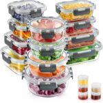 34pcs Glass Food Storage Containers with Lids Set, Airtight Glass Meal Prep Containers (17 Containers & 17 Lids), Leak Proof Lunch Container BPA-Free, Microwave, Oven, Freezer, Dishwasher Safe-Grey