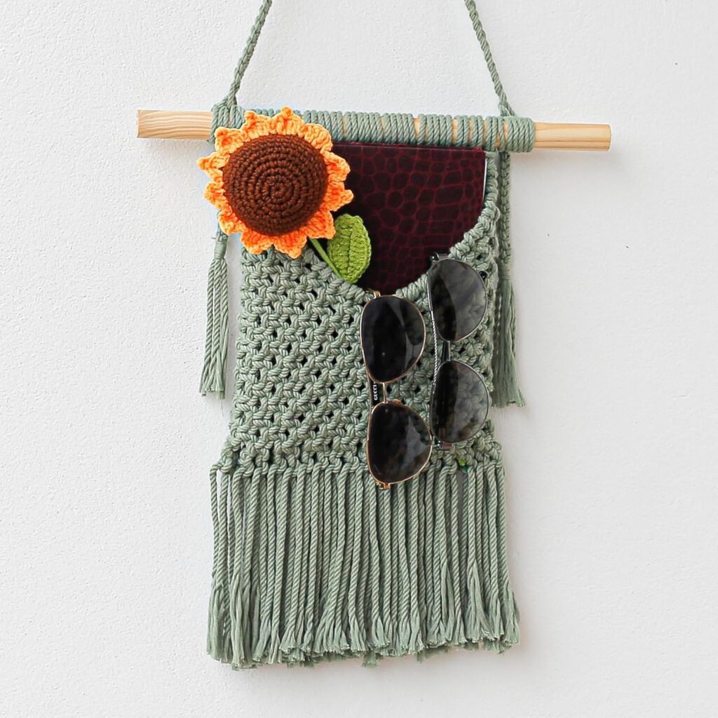 BIMIVAN Macrame Wall Hanging Basket Decor – Boho Wall Basket Decor – Large Wall Art – Mail Organizer Wall Mount – Key And Letter Holder For Wall – Sage Green 13 x 15 inches