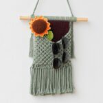 BIMIVAN Macrame Wall Hanging Basket Decor – Boho Wall Basket Decor – Large Wall Art – Mail Organizer Wall Mount – Key And Letter Holder For Wall – Sage Green 13 x 15 inches