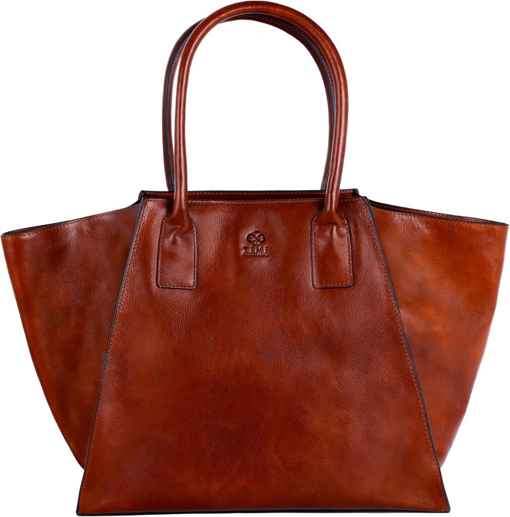 Time Resistance Leather Tote Bag – Full-Grain Leather Handbag for Women – Handmade Italian Shoulder Bag
