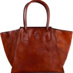 Time Resistance Leather Tote Bag – Full-Grain Leather Handbag for Women – Handmade Italian Shoulder Bag