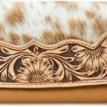 Merbaa Cowhide Leather Wallet for Women – Handcrafted Tooled Sunflower Western Clutch – Hair-On Hide Purse with Snap Closure – Gift for Western Fashion Lovers