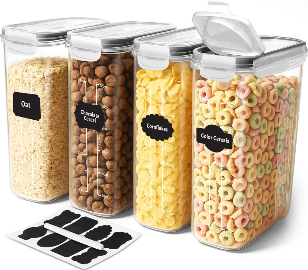 Utopia Kitchen Cereal Containers Storage Set – 4 Pack 4L Airtight Food Storage Containers with Lids, BPA-Free Cereal Dispensers for Pantry Organization and Storage (Clear)
