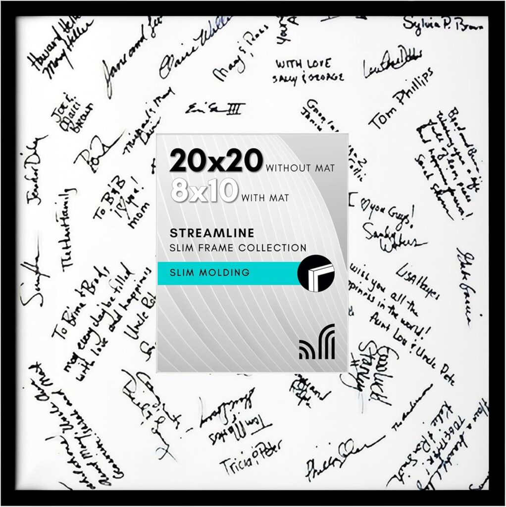 Americanflat 20×20 Wedding Signature Frame with Polished Plexiglass – Use as 8×10 Frame with Mat or Display 20×20 Photos Without Mat – Streamline Collection – Autograph Frames for Wall – Black