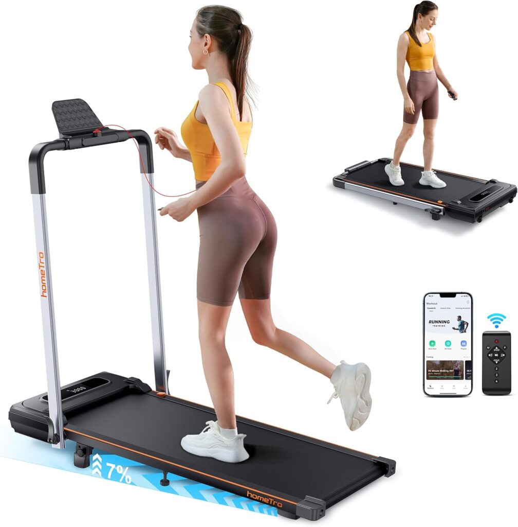 Foldable Treadmill with 7% Incline, 2.5HP Portable Under Desk Walking Pad with 0.6-7.5MPH, Handle, Remote and App Control, 265lbs Maximum Capacity for Home, Office